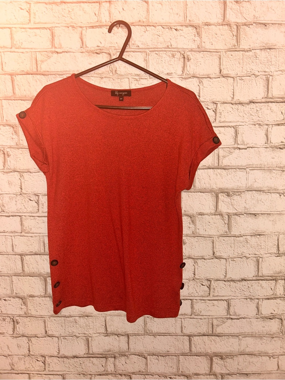 By Together Red Short Sleeve Top with Button Accents